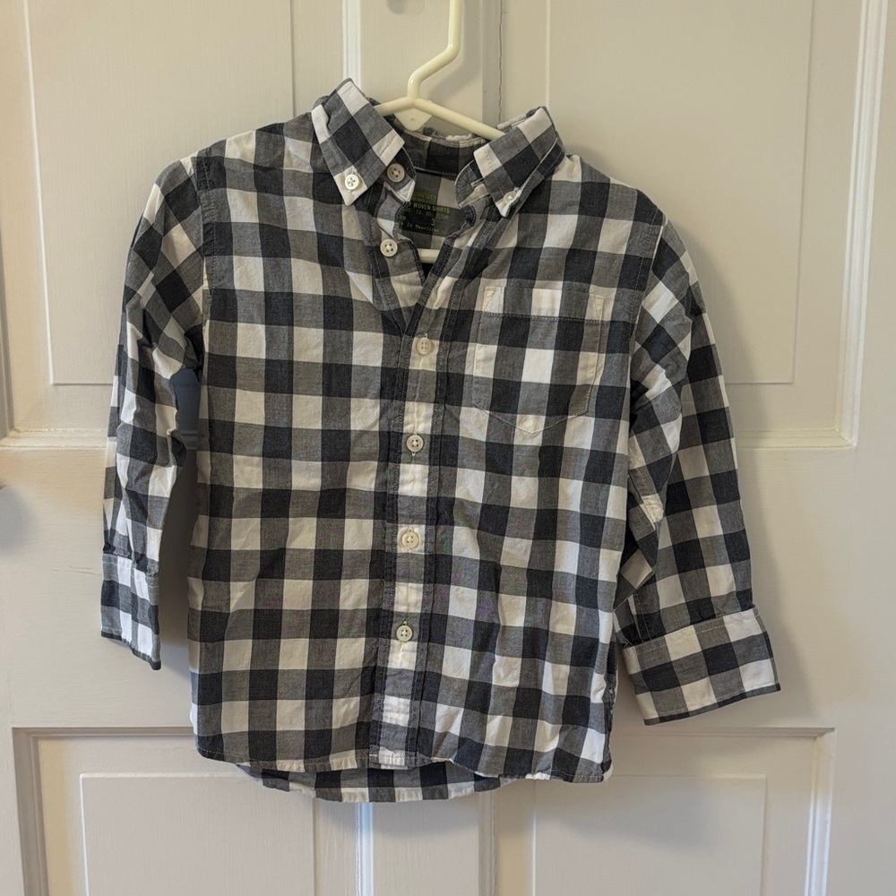 J. Crew Kids Charcoal and White Checkered Button Down Shirt